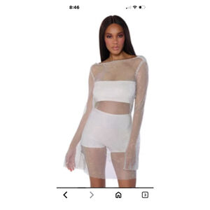 Women's Unbranded White Sheer Pearl Embellished Long Sleeve Cover-up/Dress M
